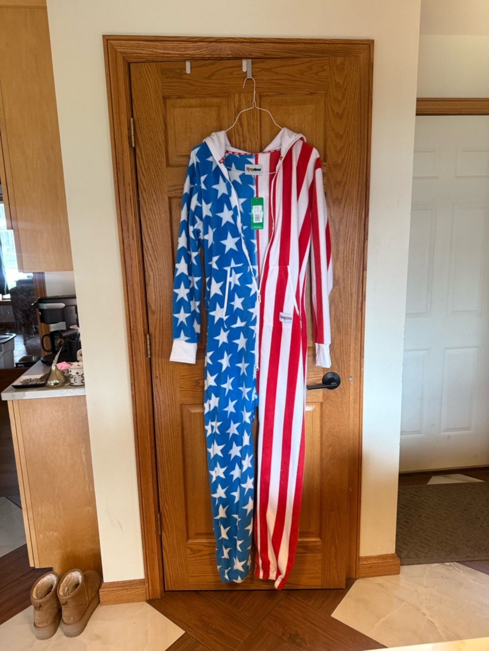 Tipsy Elves Red, White & Blue Stars & Stripes Hooded Onesie